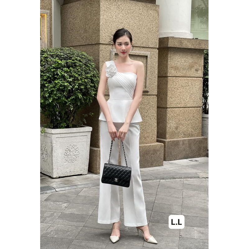 Sét áo lệch vai đính hoa quần ống xuông siêu sang