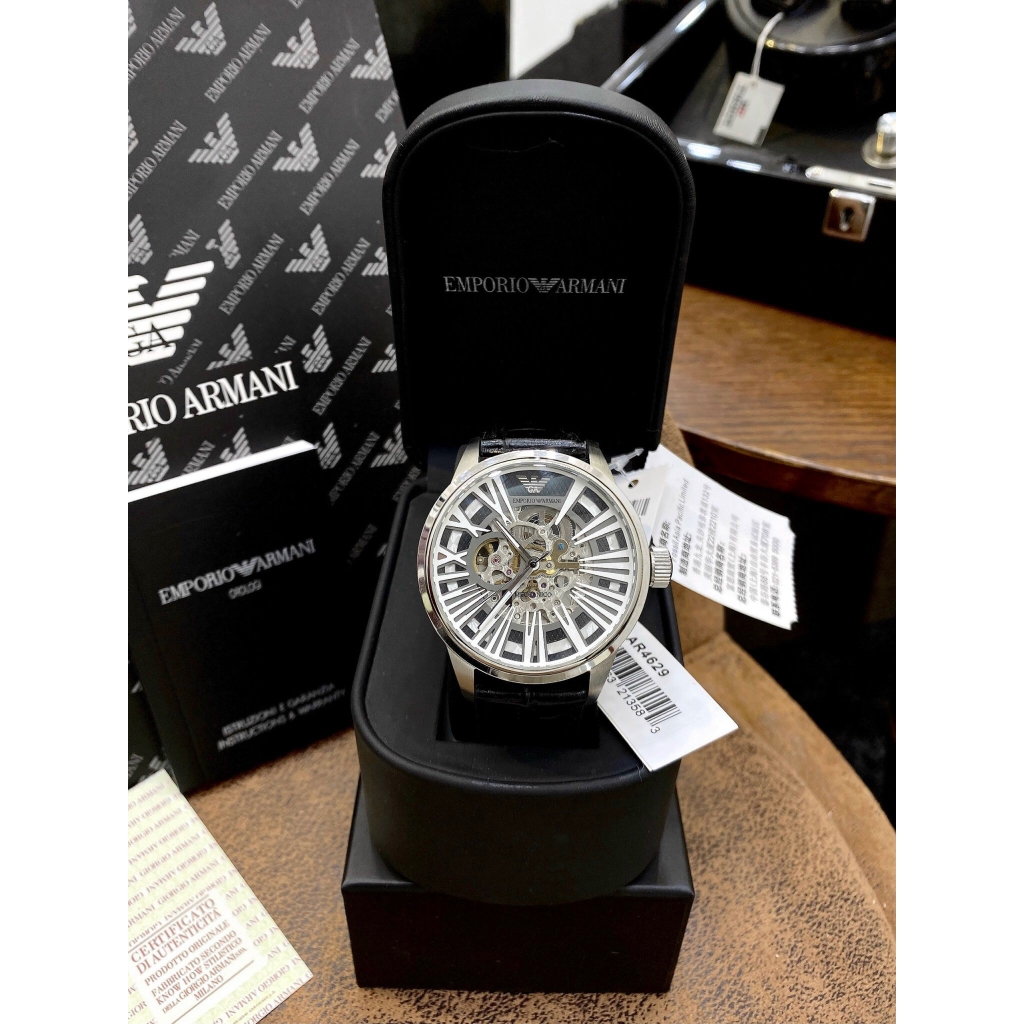 Đồng hồ nam Emporio Armani Men'S AR4629 Meccanico Black Skeleton Dial Watch, Authentic, Full box, Luxury Diamond Watch