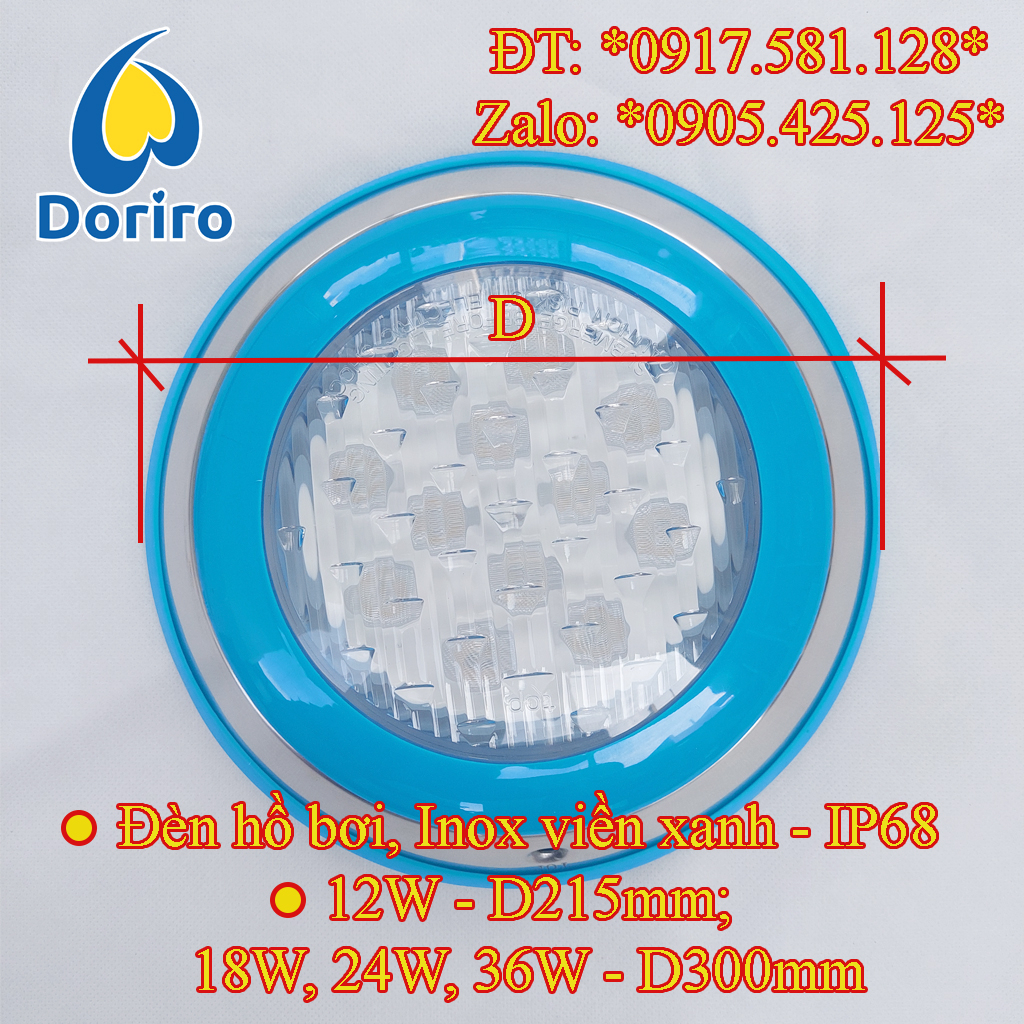 Đèn Led hồ bơi, hồ cá, vỏ inox 304, chống nước IP68;12W, 18W, 24W, 36W; điện áp AC12V; ánh sáng trắng, vàng và 7 màu