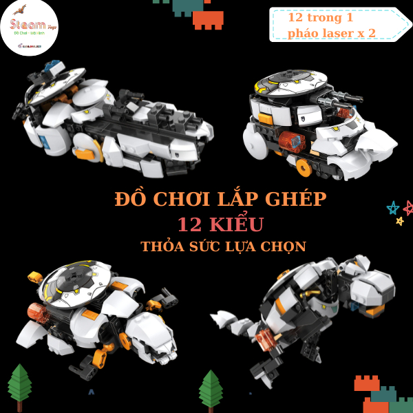 Đồ Chơi Lắp Ráp LEGO's 12in1 Ghép Mô Hình TÀU CHIẾN, Wrecking Ball CHUỘT HAMSTER, XE TĂNG, KHỦNG LONG