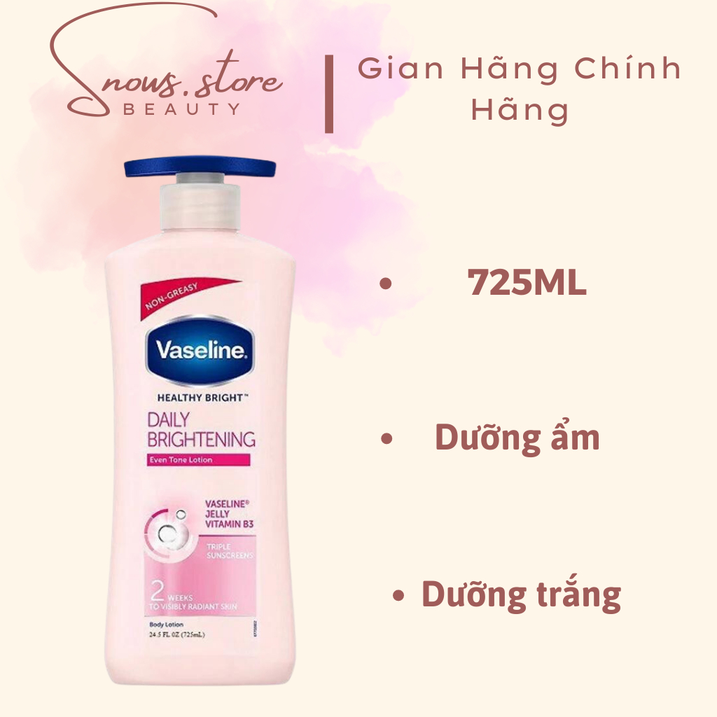 Sữa dưỡng thể Vaseline Healthy White UV Lightening Body Lotion 725ml giúp dưỡng trắng dưỡng ẩm phù hợp cho mọi loại da