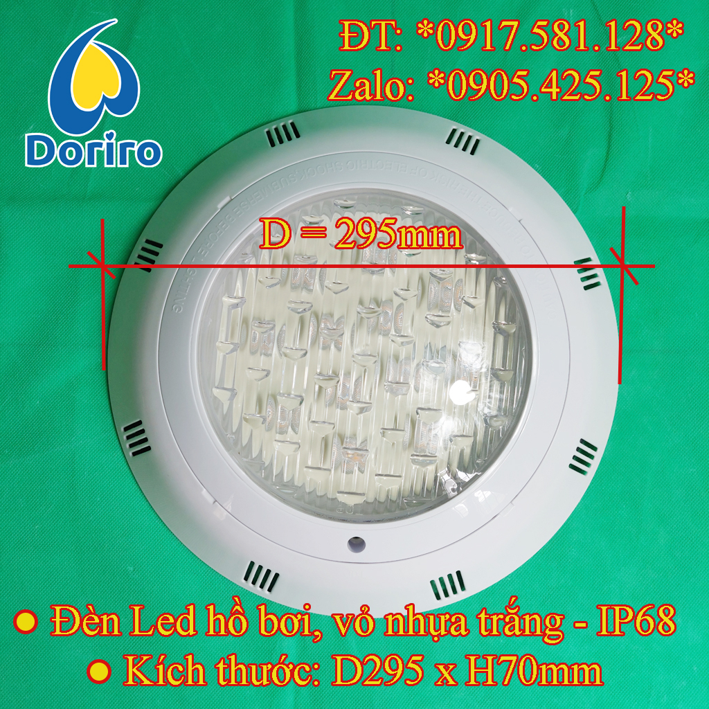 Đèn Led hồ bơi, hồ cá, vỏ nhựa trắng, chống nước IP68; 12W, 15W, 18W, 24W; điện áp AC12V; ánh sáng trắng, vàng và 7 màu