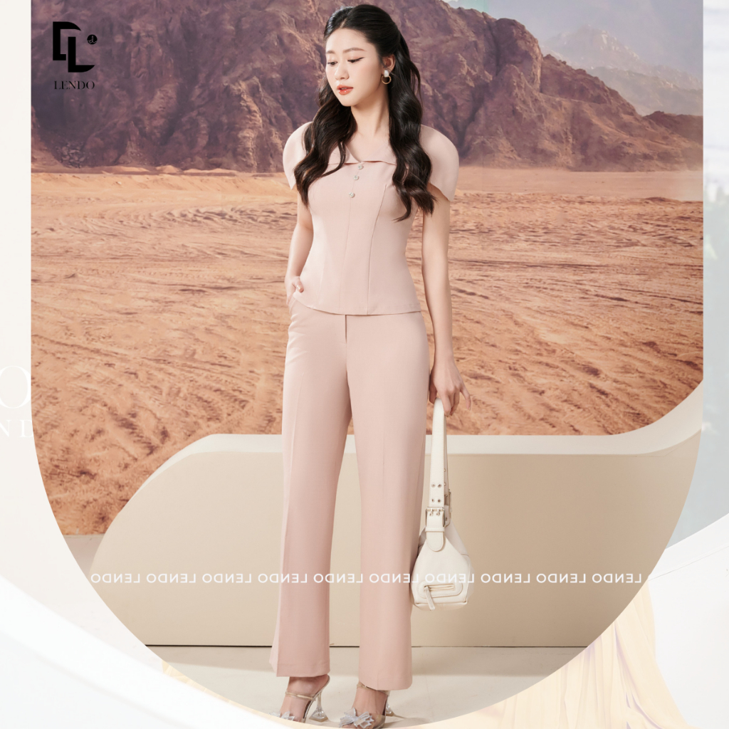 Sét Bộ Ba Cúc Áo Cổ Tim Quần Suông LENDO SB230330