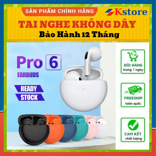 Tai Nghe Blutooth Không Dây Pro 6 TWS 5.0 - Cảm Biến,Định Vị, Đổi Tên - Nhiều Màu - Bảo Hành 12 Tháng