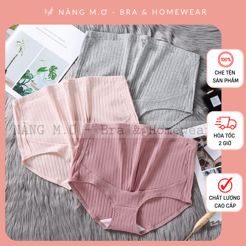 Quần lót bầu và sau sinh cạp cao cotton cao cấp mềm mại co giãn tốt vân sọc