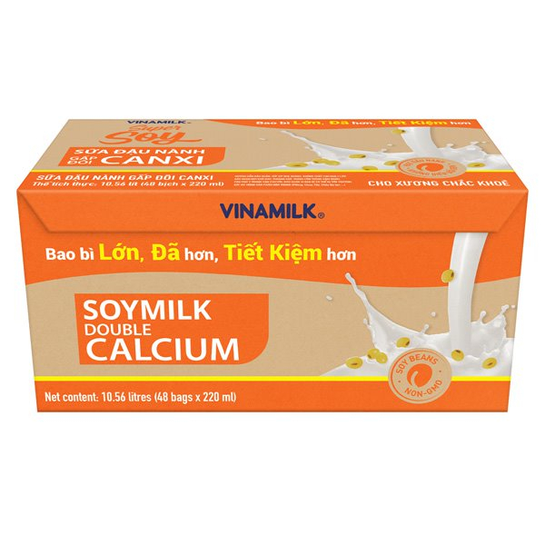 Thùng 48 bịch Sữa đậu nành Gấp đôi canxi Vinamilk Super Soy - bịch 220ml