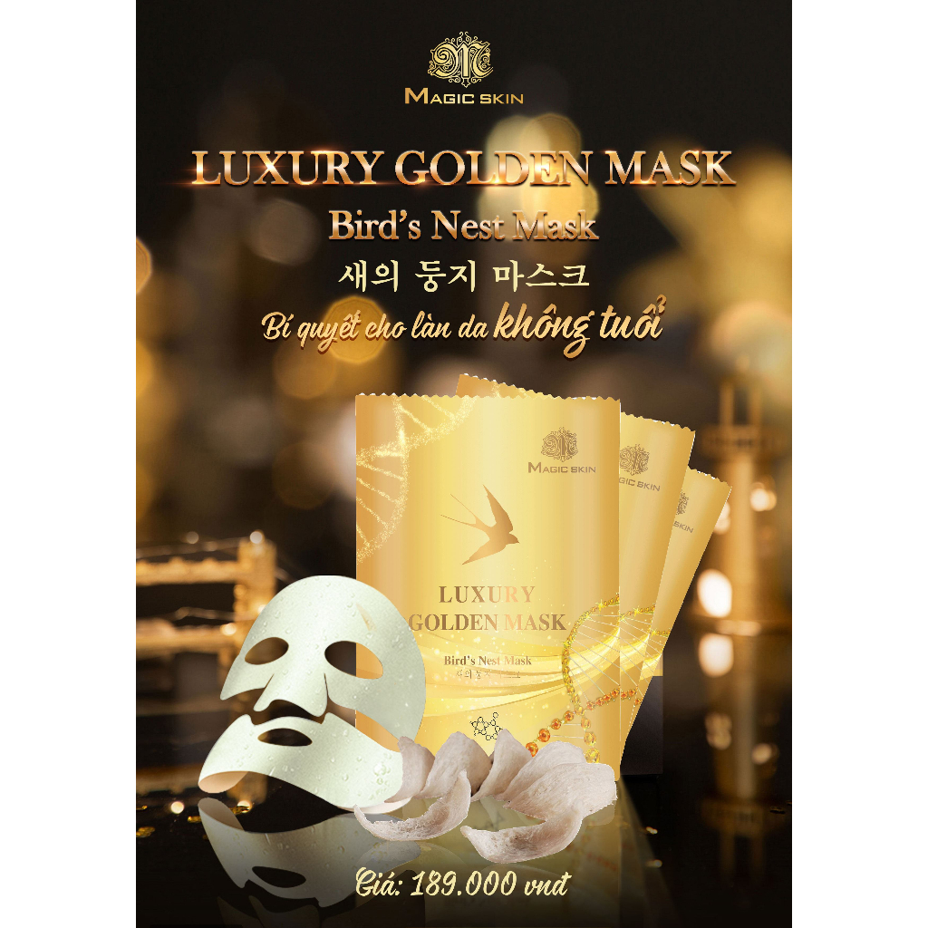 Mặt nạ ủ yến thải độc dưỡng trắng Magic Skin Luxury Golden Mask 1 Hộp 6 Gói