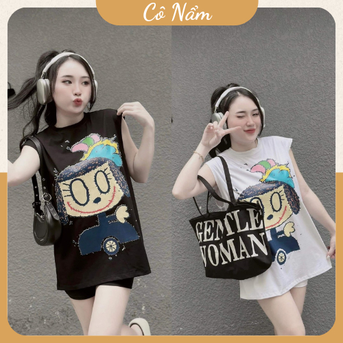 Set Bộ Đồ Nữ Áo Sát Nách Giấu Quần Cô Gái Đeo Kính Mix Quần Sooc Đùi