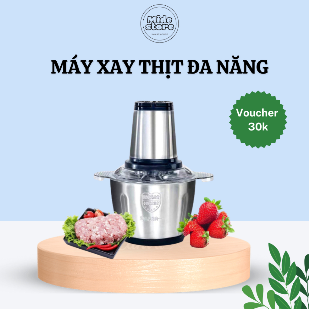 Máy Xay Thịt Xay Đa Năng, Cối Xay Inox Công Suất 250W, 4 Lưỡi Dao Sắc Bén, Xay Thịt, Cá, Hàng Tỏi Ớt, Tháo Rửa Dễ Dàng
