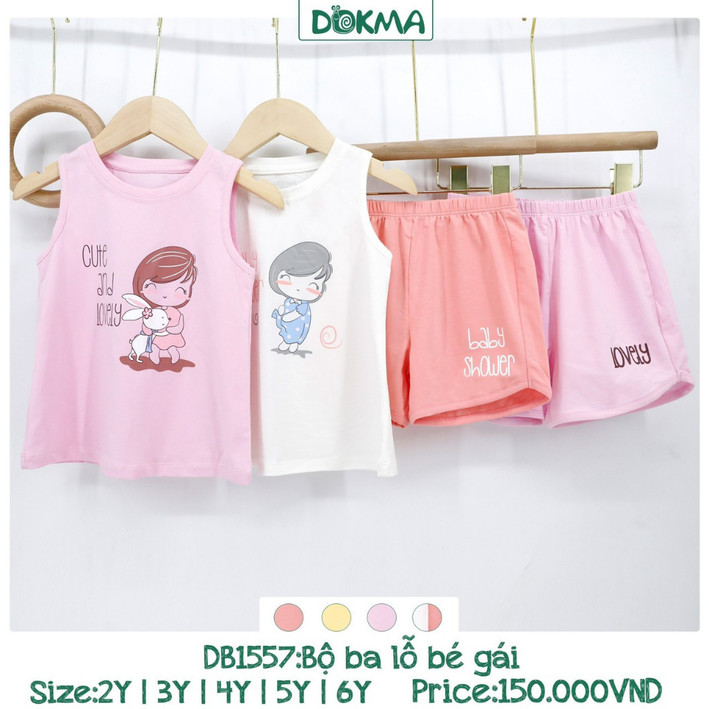 DB1557 Bộ quần áo ba lỗ bé gái cotton Dokma (2-6T)