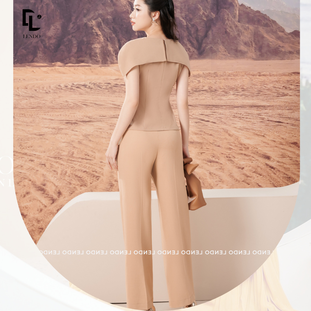 Sét Bộ Ba Cúc Áo Cổ Tim Quần Suông LENDO SB230330