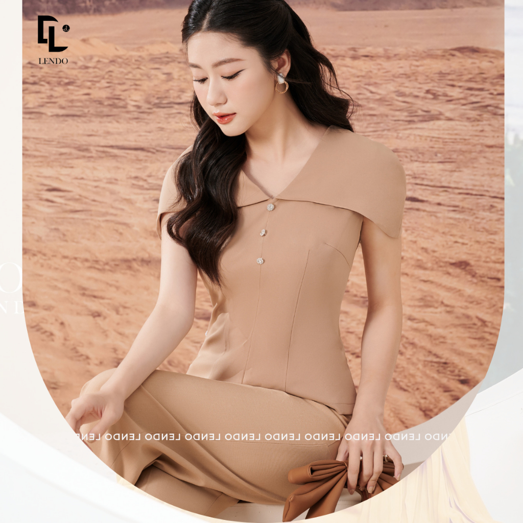 Sét Bộ Ba Cúc Áo Cổ Tim Quần Suông LENDO SB230330