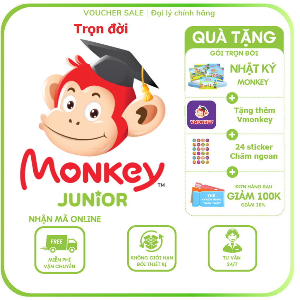 Monkey Junior TRỌN ĐỜI - Toàn quốc [E-voucher] -Voucher Mã học phần mềm Tiếng Anh (Trọn đời, 2 năm, 1 năm)