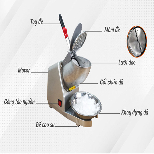 Máy bào đá tuyết, máy xay đá 2 lưỡi cho quán cà phê quán nước