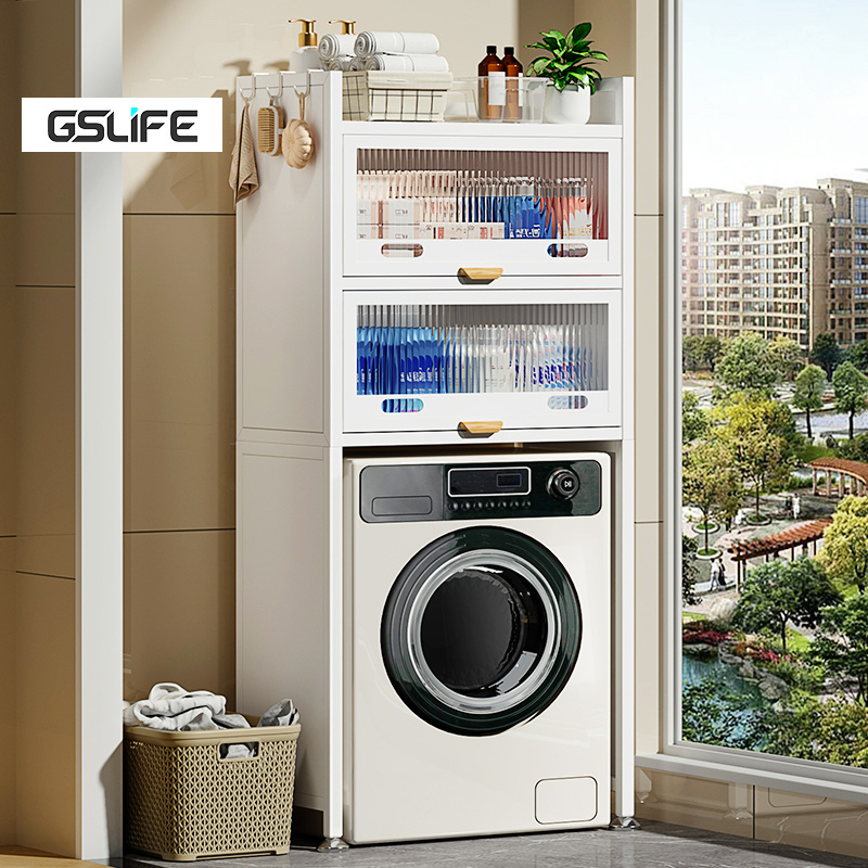 GSlife Kệ Máy Giặt Đa Năng Kệ Bồn Cầu, Thép Canbon Đen&Trắng, Có Tủ&Ngăn Kéo