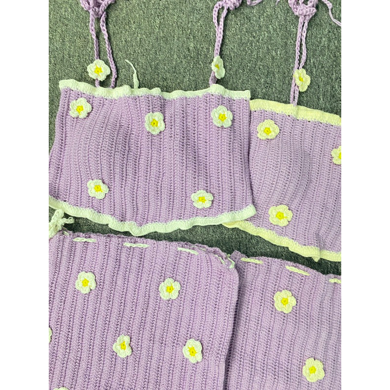 SET ÁO VÀ CHÂN VÁY MÓC LEN HANDMADE MÀU TÍM VIỀN TRẮNG