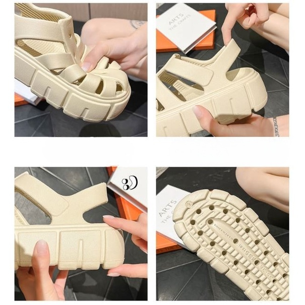 Dép Sandal Nữ kèm sticker, Dép quai hậu nữ đi học, đi chơi Độn Đế cao 6cm Ulzzang Phong Cách Unisex
