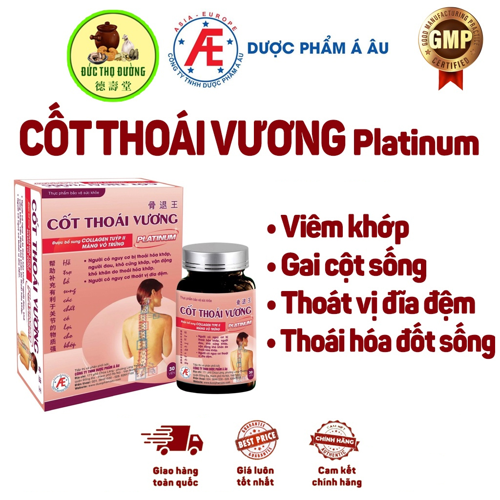 Cốt Thoái Vương Platinum - Bản nâng cấp - Hộp 30 viên - Hỗ trợ xương khớp, giảm thoái hóa, đau vai gáy từ thảo dược