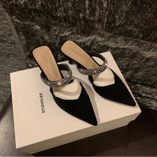 Sandal cao gót nữ mũi nhọn quai đính hoa đá gót 7p, thời trang cao cấp dành cho nữ - edz41