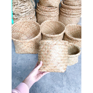 Giỏ cói trồng cây cảnh, đựng đồ (có quai xách)