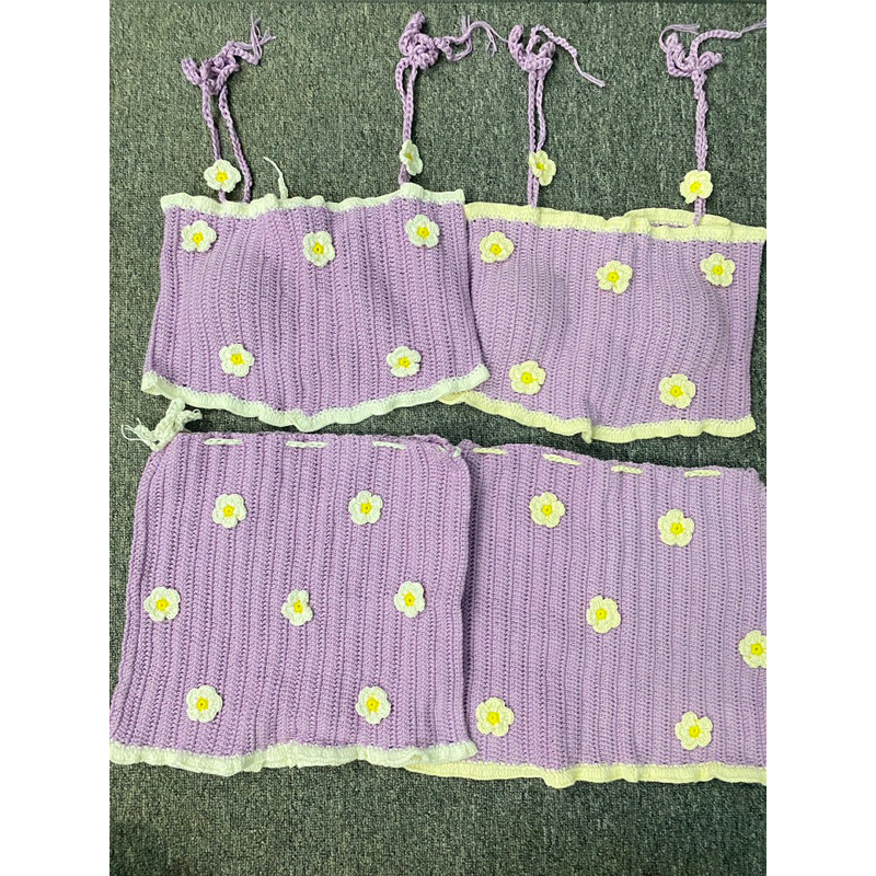 SET ÁO VÀ CHÂN VÁY MÓC LEN HANDMADE MÀU TÍM VIỀN TRẮNG