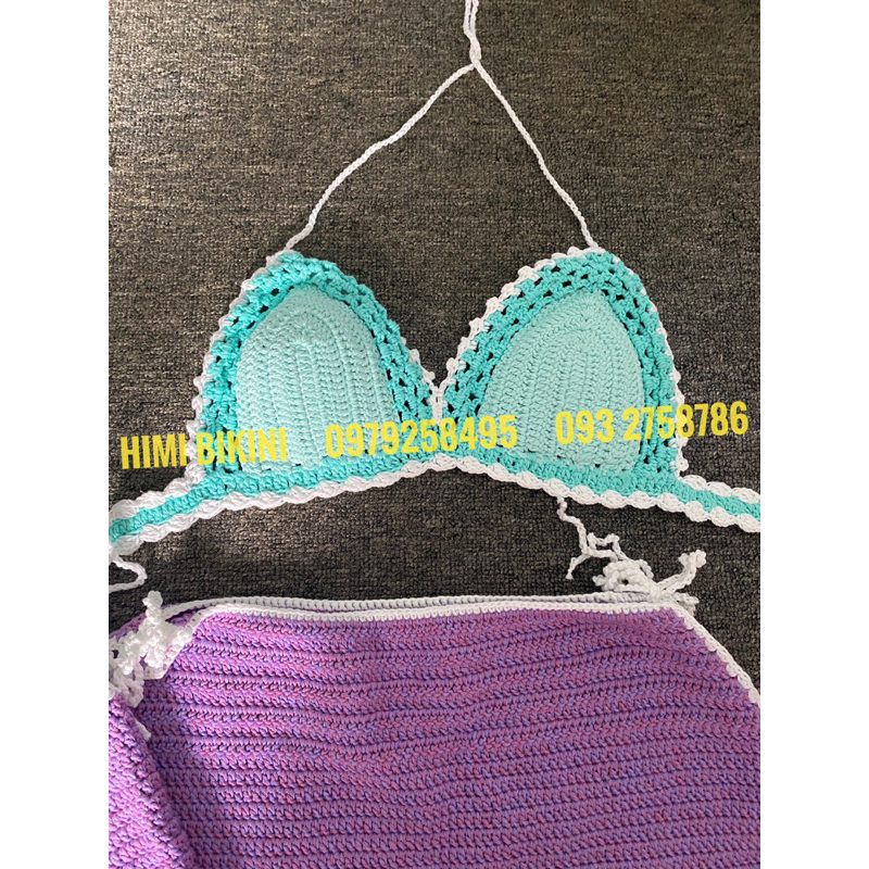 SET BIKINI VÁY MÓC LEN ÁO XANH VÁY TÍM PHỐI SB104