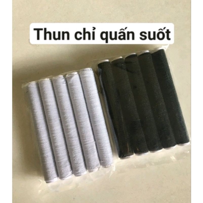 chỉ chun set 5 ống Thun chỉ quấn suốt loại tốt nhún bèo đầm trắng, đen cuộn nhỏ 8 cm