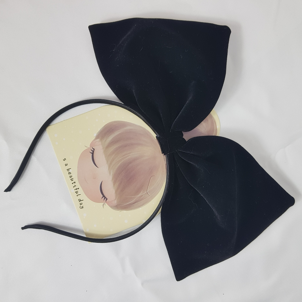 Bờm tóc nơ nhung, băng đô cho bé gái phom nơ siêu to màu đen và đỏ - L002