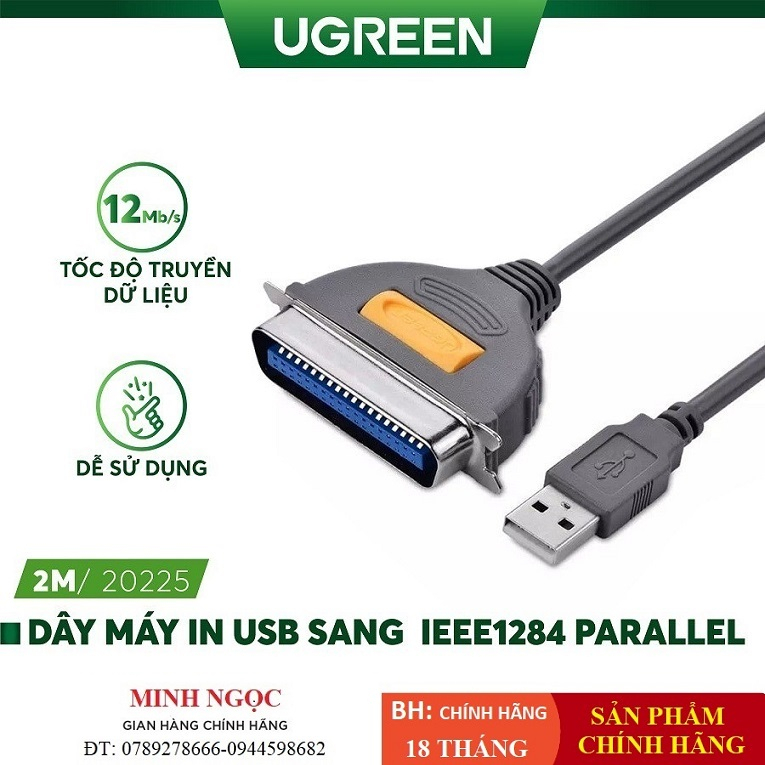 Dây cáp máy in USB sang IEEE1284 Parallel Ugreen CR124 - Hàng Chính Hãng Phân Phối