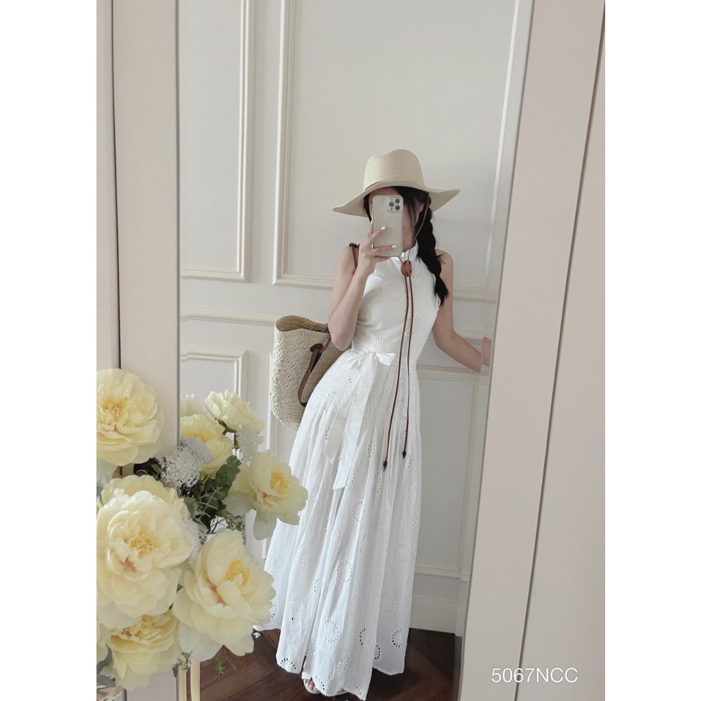 Đầm dài cổ yếm xòe kèm dây 5067 - Đầm nữ thời trang