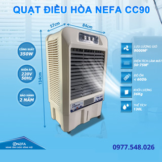 Quạt hơi nước Nefa CC90 công nghiệp dung tích khổng lồ 130L cho quán ăn, Quạt điều hòa làm mát lọc không khí gió 4 chiều