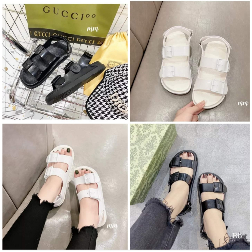 Sandal nữ GG hai quai khóa đế thấp Nguyên hộp hãng cao cấp