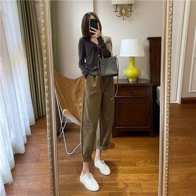 Quần baggy chất thô phong cách Hàn Quốc, quần nữ mùa hè công sở