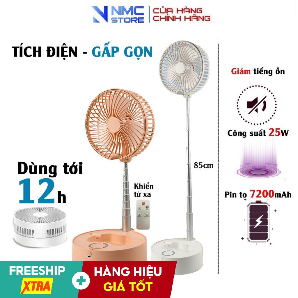 Quạt Tích Điện Gấp Gọn, Quạt Mini Để Bàn Xoay 180 Độ, 3 Tốc Độ Gió, Cổng Sạc USB SUPER SALE