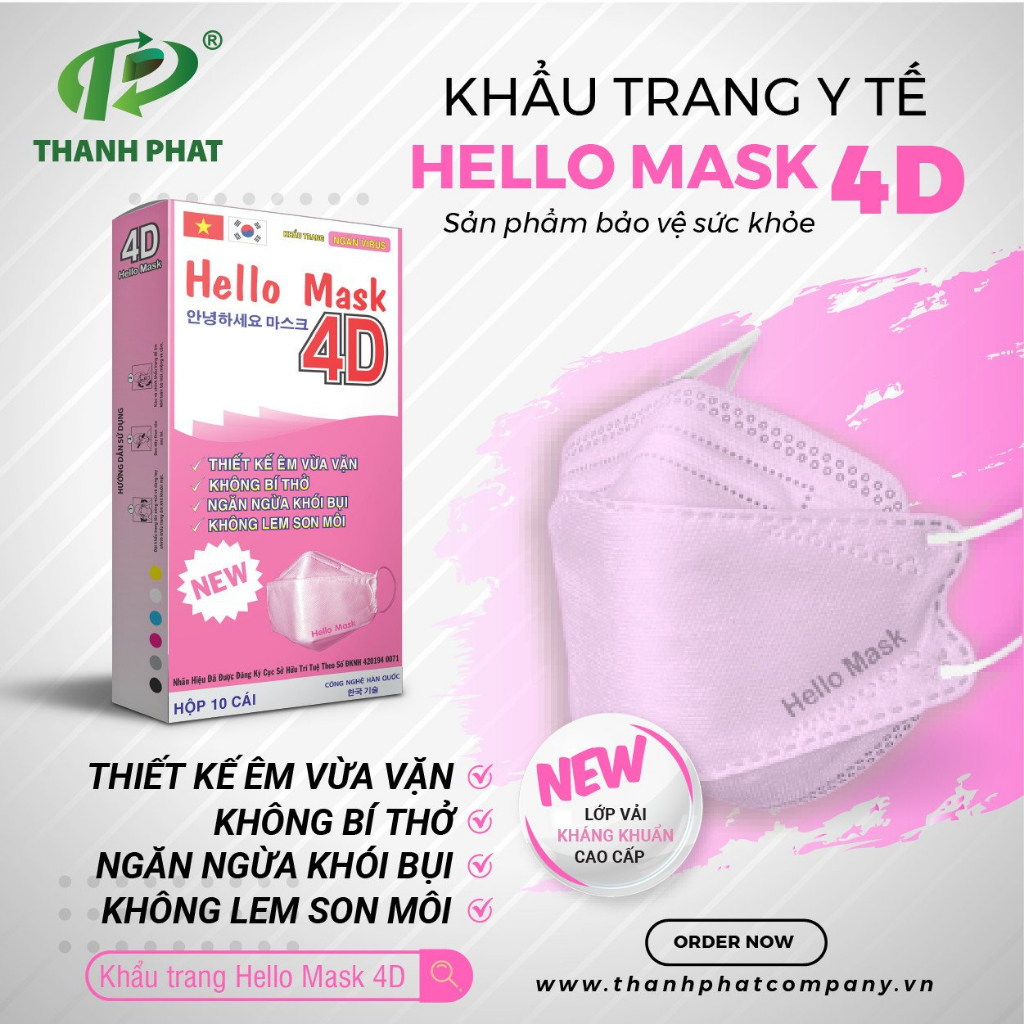 Khẩu Trang 4D HELLO MASK Cao Cấp Đem Lại Cảm Giác Thoải Mái Đặc Biệt Không Đau Tai 10 Cái