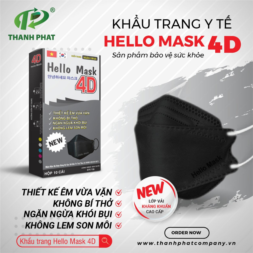 Khẩu Trang 4D HELLO MASK Cao Cấp Đem Lại Cảm Giác Thoải Mái Đặc Biệt Không Đau Tai 10 Cái