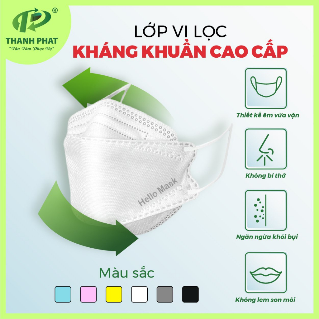 Khẩu Trang 4D HELLO MASK Cao Cấp Đem Lại Cảm Giác Thoải Mái Đặc Biệt Không Đau Tai 10 Cái