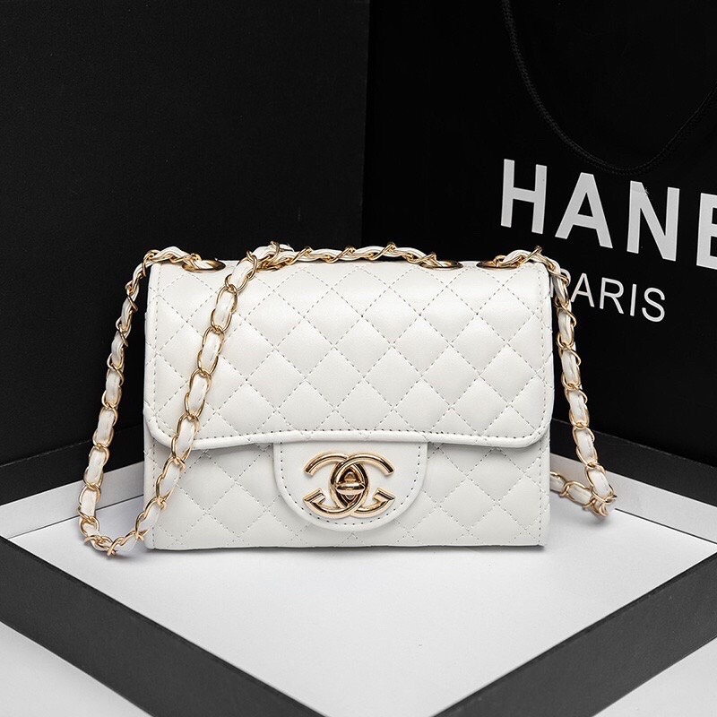 Túi xách nữ đeo vai đéo chéo kẹp nách dây da luôn xích chât da mềm mã 21