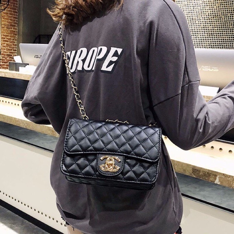 Túi xách nữ đeo vai đéo chéo kẹp nách dây da luôn xích chât da mềm mã 21