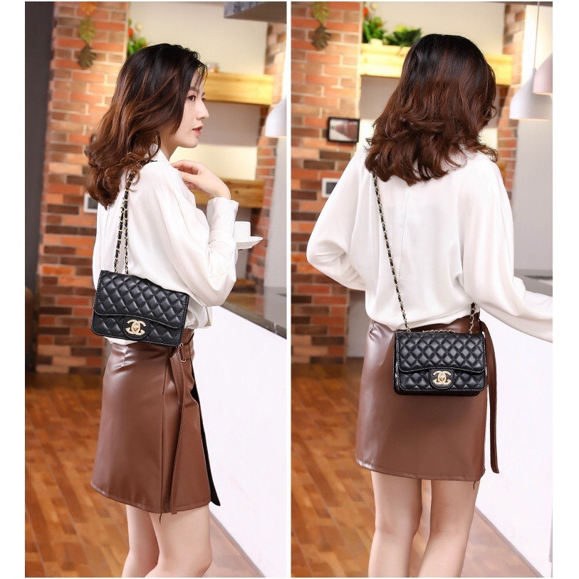 Túi xách nữ đeo vai đéo chéo kẹp nách dây da luôn xích chât da mềm mã 21