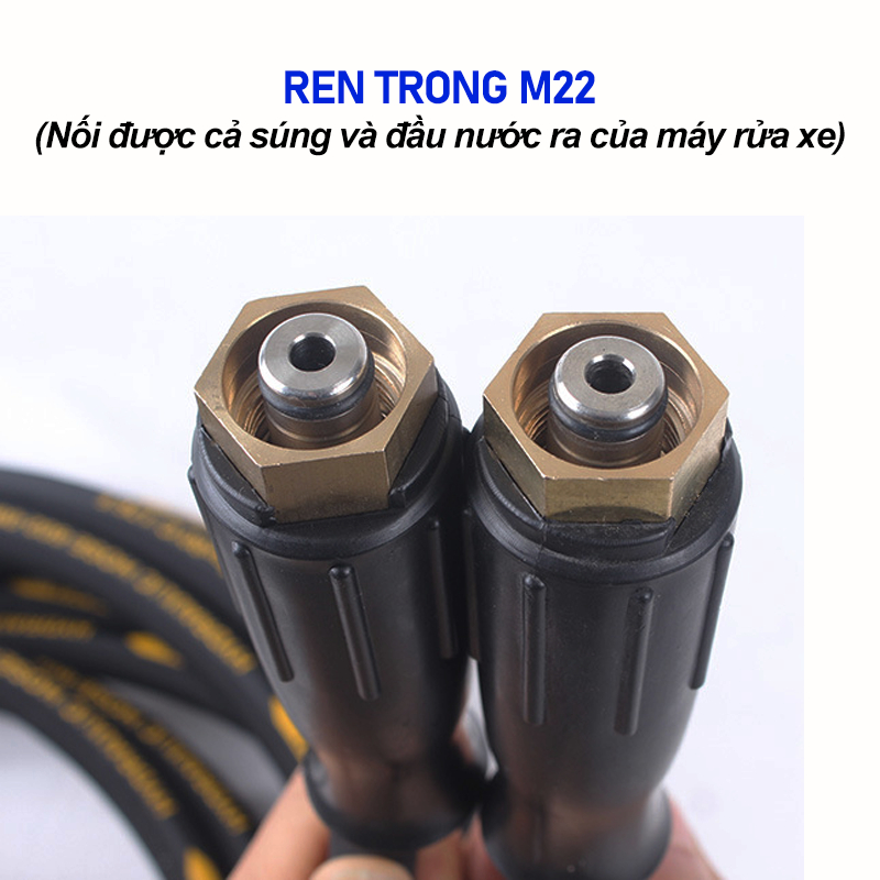 Dây rửa xe cao áp, dây cao áp máy rửa xe 8m lõi gang, dây áp lực cao lên đến 320Bar, ren trong 22mm, 2 đầu bằng nhau