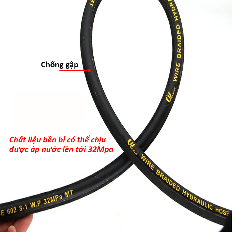 Dây rửa xe cao áp, dây cao áp máy rửa xe 8m lõi gang, dây áp lực cao lên đến 320Bar, ren trong 22mm, 2 đầu bằng nhau