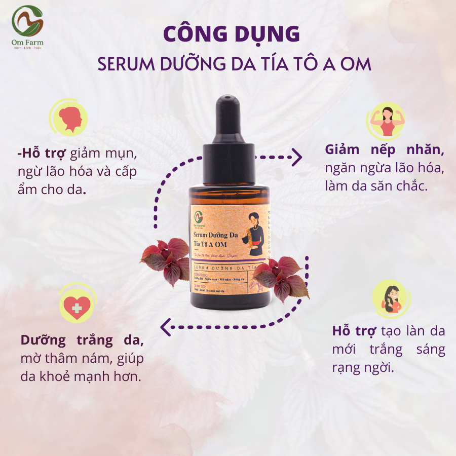 Combo 2 Serum dưỡng da Tía tô tím A Om Natural Dưỡng Ẩm Sâu, Săn Chắc Da 30ml