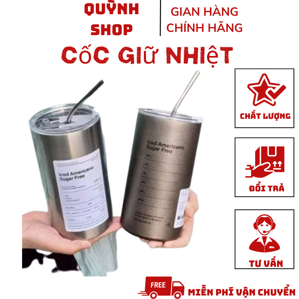 Ly Giữ Nhiệt Iced Americano Thể Tích 650ML/300ML, Chất Liệu Inox 304 Tặng Kèm Ống Hút BB STORE - GIA DỤNG TIỆN ÍCH