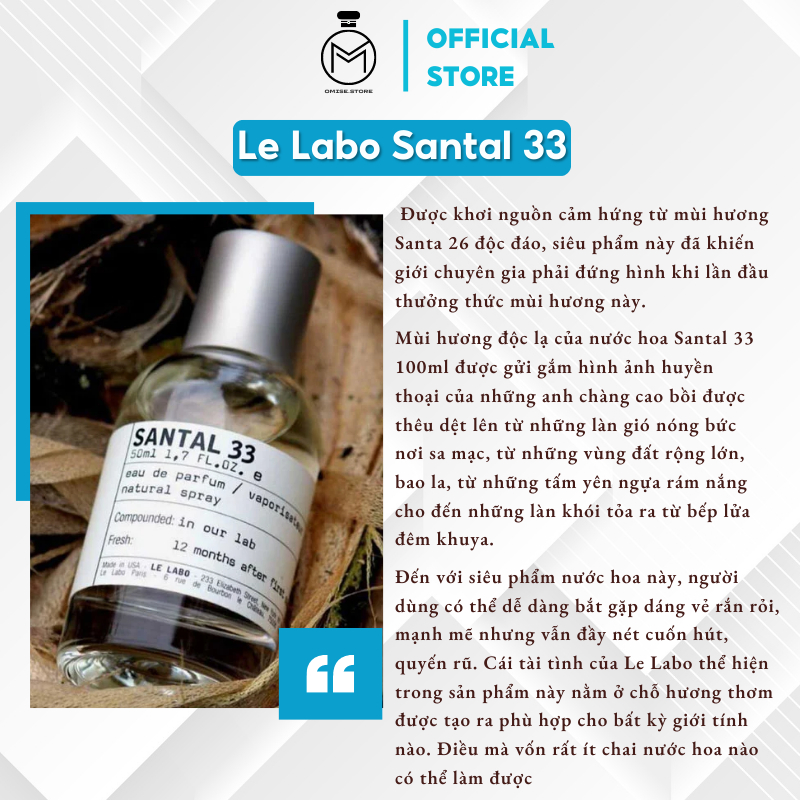 Nước hoa nam nữ Le Labo Santal 33 chiết 10ml tinh dầu nước hoa thơm lâu độc đáo bí ẩn