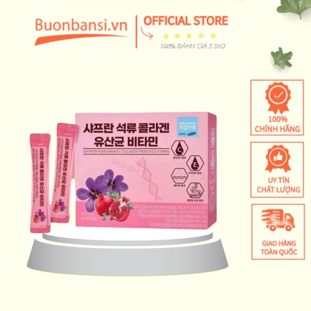 Bột Uống Collagen Lựu Saffron Hỗ Trợ Đẹp Da Chống Lão Hóa Saffron Pomegranate Collagen Prebiotics Vitamin 2gr x 30 Gói