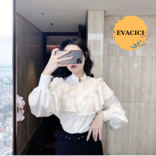 Áo sơ mi nút ngọc bèo tầng cổ trụ