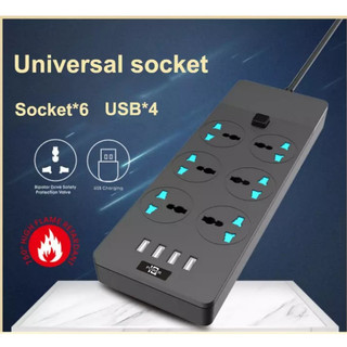Ổ cắm điện đa năng power socket model tb-t12, 6 ổ cắm 4 cổng usb chiều dài 2 mét hàng chính hãng
