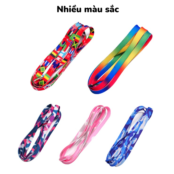 Dây giày thể thao in hình, dây giày màu cầu vồng nhiều mẫu bản dẹt độ dài 120cm - NH001