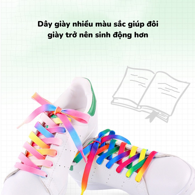 Dây giày thể thao in hình, dây giày màu cầu vồng nhiều mẫu bản dẹt độ dài 120cm - NH001